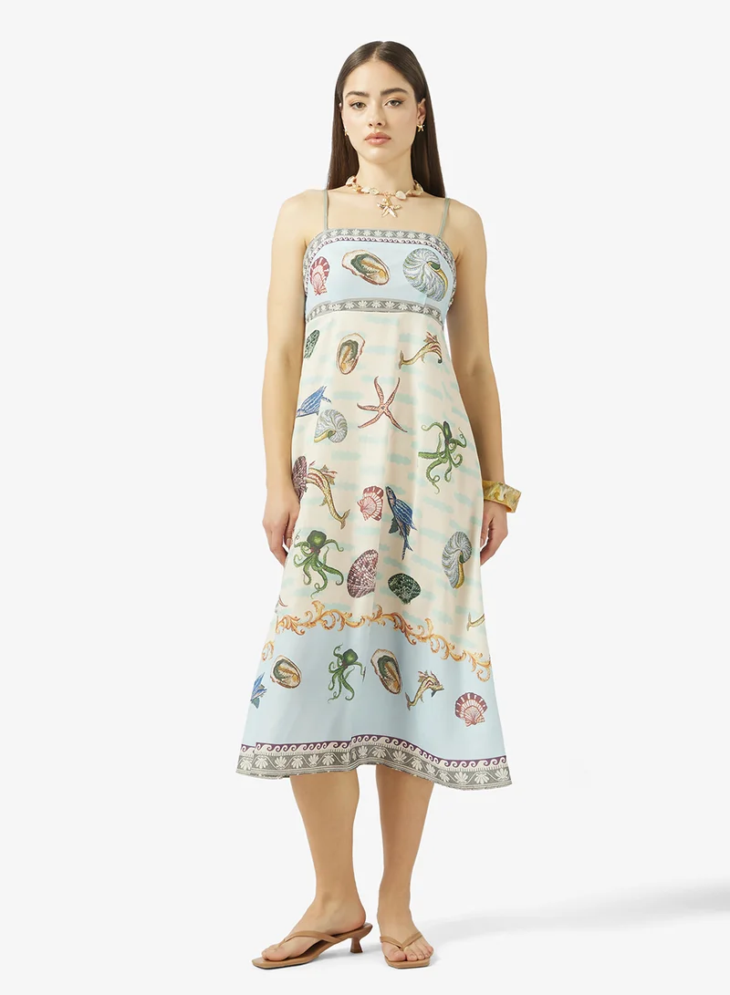 جينجر Strappy A Line Printed Resort Dress